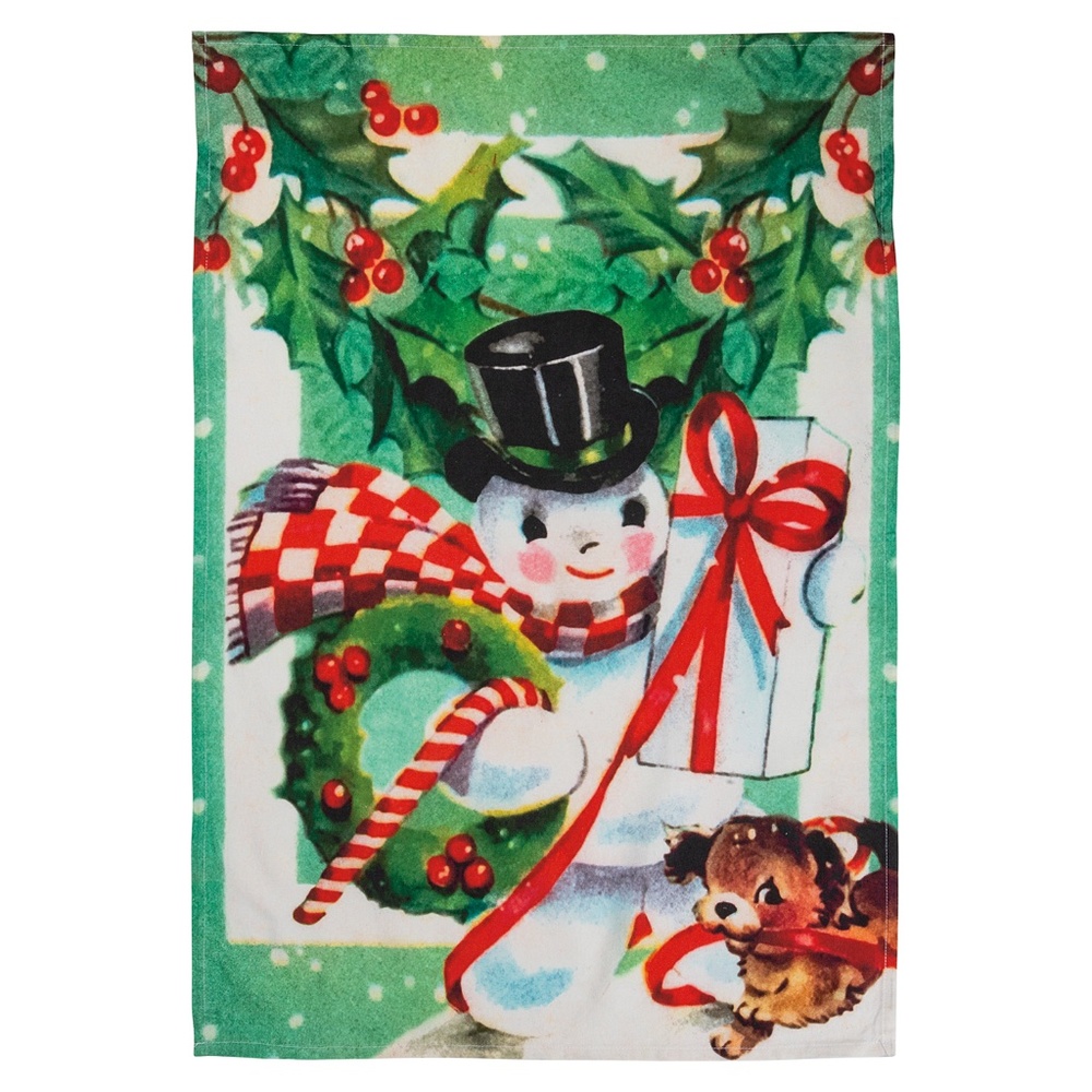 Snowman & Puppy Retro Dish Towel